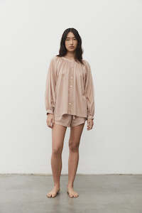 Pyjama Sets: rose organic cotton voile blouse + short set - sample