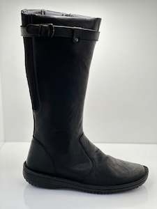 Footwear: Cabello Calf Length Crinkle Leather Boot