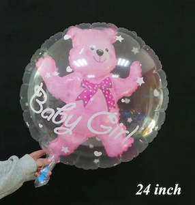 New Baby Gender Reveal: Pink teddy inside a balloon