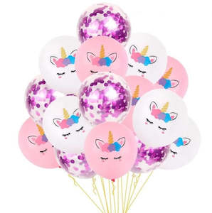 Kids Birthday: Unicorn balloons - 15 pack - latex (purple confetti)