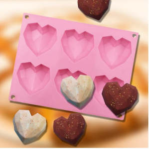 Cake Tins: 6 cavity diamond heart silicon tin  -  STC0014