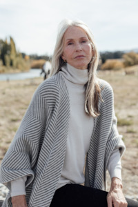 Herringbone Merino Angora Poncho - Mocha