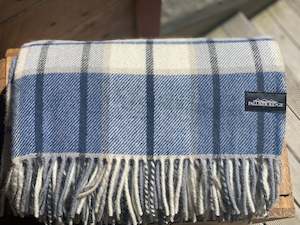 Palliser Ridge Lambs Wool Blanket - Large Twill Check - Vanilla/Napa/Sailor