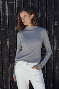 Merino Rib Turtle Neck Top - Grey Marle