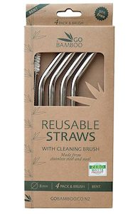 Go Bamboo Stainless Steel Straw Bent 4 Pack