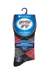 Gentle Grip 3PK - Black Argyle Mens Sock