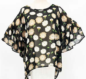 Clothing: Chiffon Flower Overtop - Black Floral