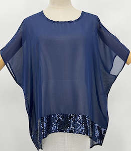 Clothing: Sequin Summer Top - Navy