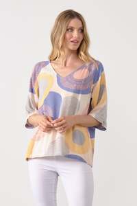 V-Neck w/ Raglan Sleeve Print Blouse