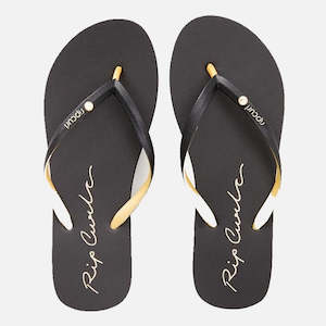 Script Wave Bloom Open Toe Jandal - Black/Gold