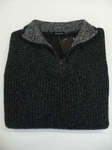 1/4 Zip Rib Wool Sweater - Charcoal Marle