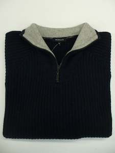 1/4 Zip Rib Wool Sweater - Navy