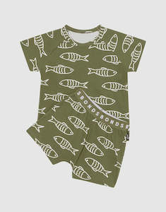 Clothing: Tee/Short Sleep Set - Green Fish