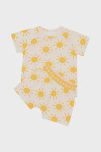 Clothing: Tee/Short Sleep Set - Sunburst White