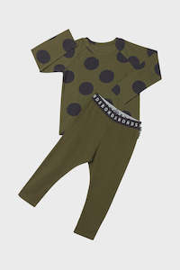 Clothing: L/S Sleep Set Waffle - Army Green