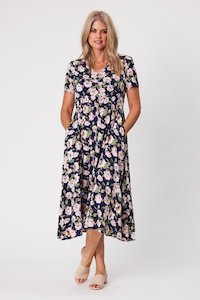 Tegan Shirred Waist Dress - Navy