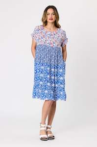 Clothing: Linda Printed Tiered Dress - Blue