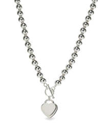 Silver Ball Necklace with Double Hearts