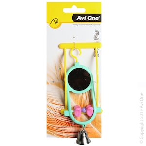 Bird Toys: Avi One Round Mirror with Geometric Beads