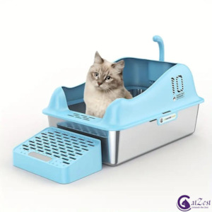 CatZest Fashion Cute Stainless Steel Cat Kitty Litter Box with Lid, High Walls E…