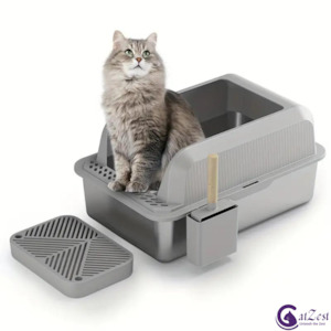 CatZest Stainless Steel Extra Large Cat Litter Box with High Sides – Leakproof…