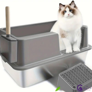 CatZest Extra Large Non-Stick Stainless Steel Cat Litter Box with High Walls, Li…