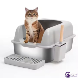 CatZest Extra Large Stainless Steel Cat Litter Box with Lid, Ramp, Scoop & Holde…