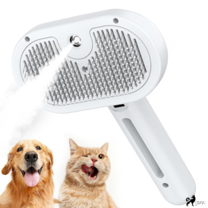 Pet: SleekFur Pet Steam Brush with Release Button Self Clean and Spray Mist for Cats Dogs Bunnies Hair Removal