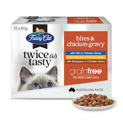 Fussy Cat Adult Grain Free Twice As Tasty Bites & Chicken Gravy (80g x 12) x 4