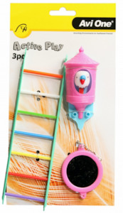 Pet: Avi One Bird Toy - 3pc Multi Coloured Ladder Cuckoo Bird Perch & Rd Mirror