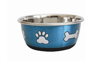 Pet: Durabolz Paw & Bone Bowl Metallic Blue 500mL