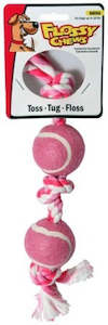 Pink Flossy Chew Dog Toy - 3 Knot/2 Balls Mini