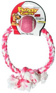 Pet: Pink Flossy Chew Dog Tug Toy - 1 Ring/1 Ball