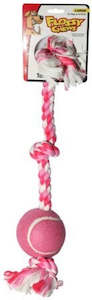 Pink Flossy Chew Dog Tug Toy - 3 Knot with 1 Ball