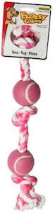 Pink Flossy Chew Dog Tug Toy - 3 Knots with 2 Balls