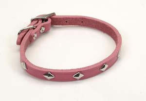 Pink Leather Dog Collar with Metal Studs