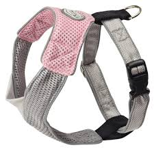 Soft V Mesh Dog Harness in Pink and Grey