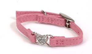 Li'l Pals Suede Dog Collar Heart Pink Jewel Dog