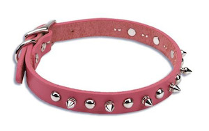 Pink Leather Spiked Dog Collar Pink