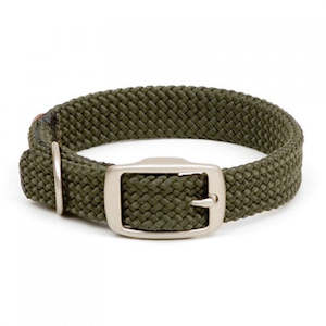 Mendota Double-Braid Junior Collar - Olive with Brushed Nickel Hardware