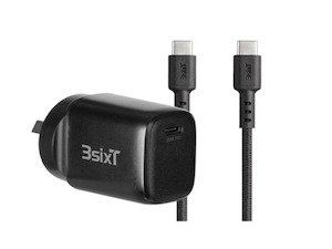 3sixT Wall Charger ANZ 20W USB-C PD + USB-C to USB-C – Black