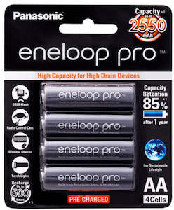 Commercial photography: Panasonic Eneloop PRO AA 2500mAh Rechargeable Batteries 4 Pack