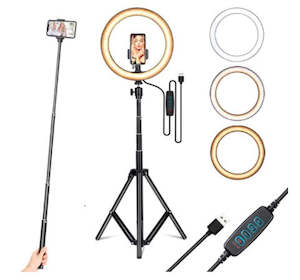 Commercial photography: Selfie Ring light with stand and phone holder 10inch x 160cm (H)