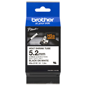 Commercial photography: Brother HSe-211E 5.2mm x 1.5m Black on White Heat Shrink Tape