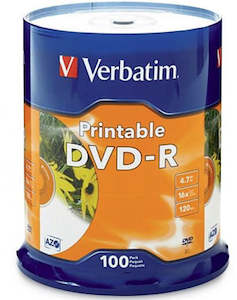 Commercial photography: Verbatim DVD-R 4.7GB 16x White Printable 100 Pack on Spindle