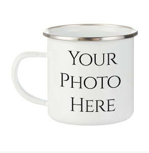 Commercial photography: 12oz ENAMEL MUG - SILVER RIM