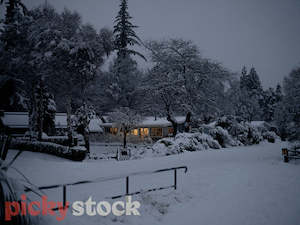 Snow covered homes