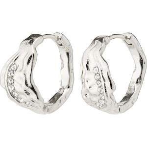 Pia Organic Shape Crystal Hoop Earrings - Silver Plated