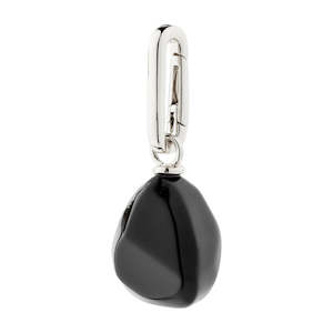 Charm Black Agate Charm - Silver Plated - Black