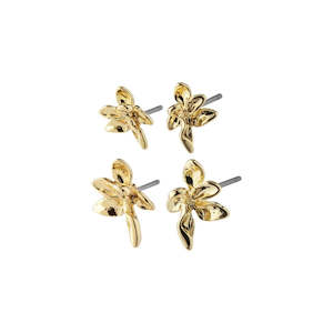 Gold Jewellery: Riko Recycled Earrings 2-in-1 Set - Gold Plated